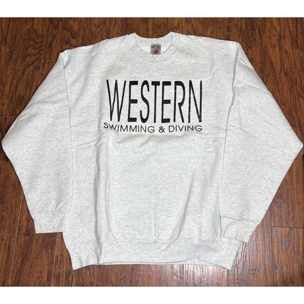 Vtg Fruit of the Loom Sweatshirt XL Grey Heavy SuperCotton 90s USA Swim Dive